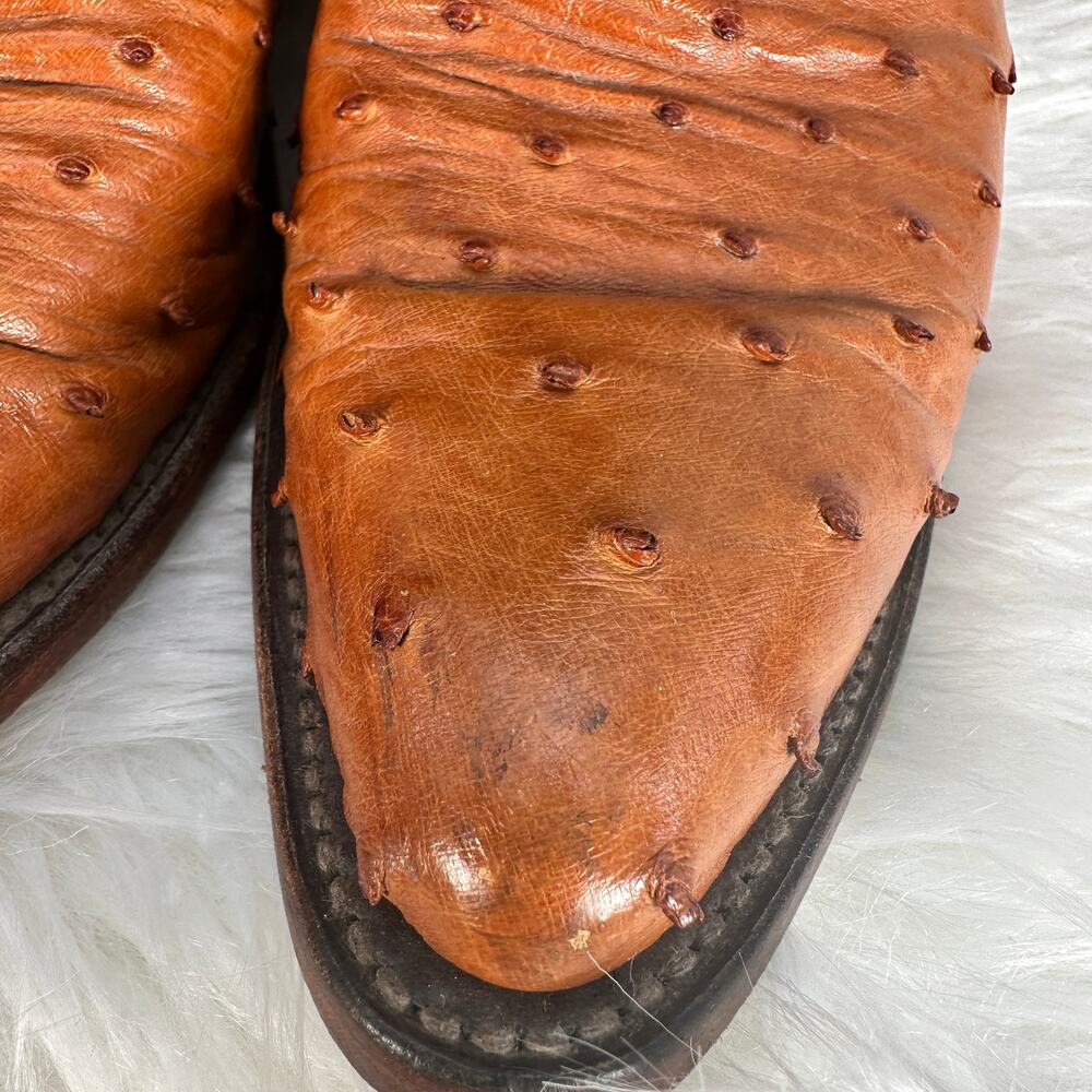 Lucchese 1883 Ostrich Cowboy Boots 8B Brown Western Vintage Cowgirl - Picture 10 of 16